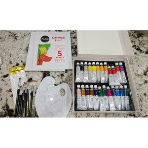 New Paint Set - 40 Pieces with Acrylic Paints, Brushes, Canvases & Palette